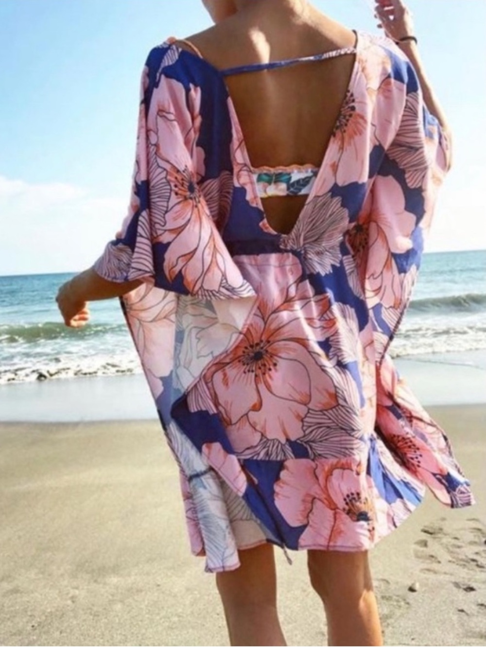 Maaji Floral Kaftan Swim Cover-Up Dress Tropical Vacation Resort Boho Beach Lg